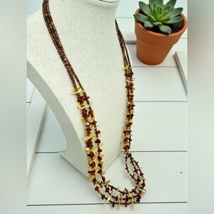 Vintage Zuni Fetish Heishi Necklace 3 Strand MOP Bird Coral Chips 30”